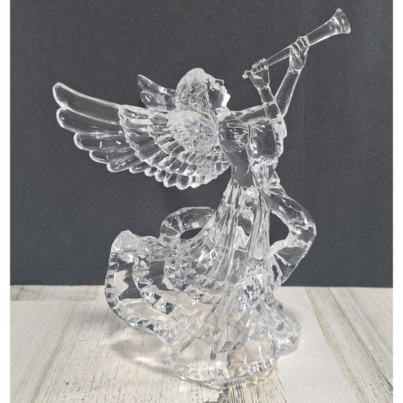 Clear Angel Playing Horn Tree Topper Acrylic Wings Christmas Decor 90s VTG 9.25" - Picture 1 of 10